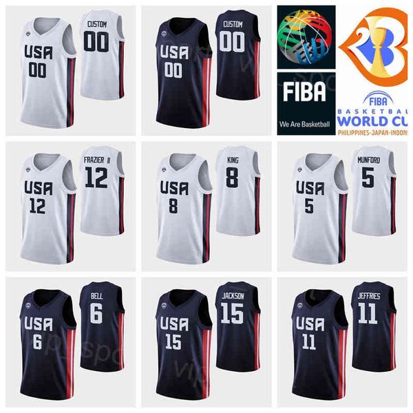 

screen print 2023 fiba world cup basketball jersey us team 12 michael frazier ii jersey 11 daquan jeffries 6 bell 14 eric mika 10 william da, Black