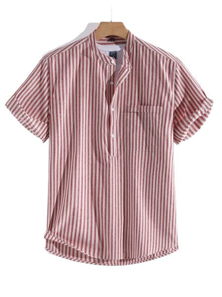 

men 1pc striped pocket shirt 78kx#, White;black