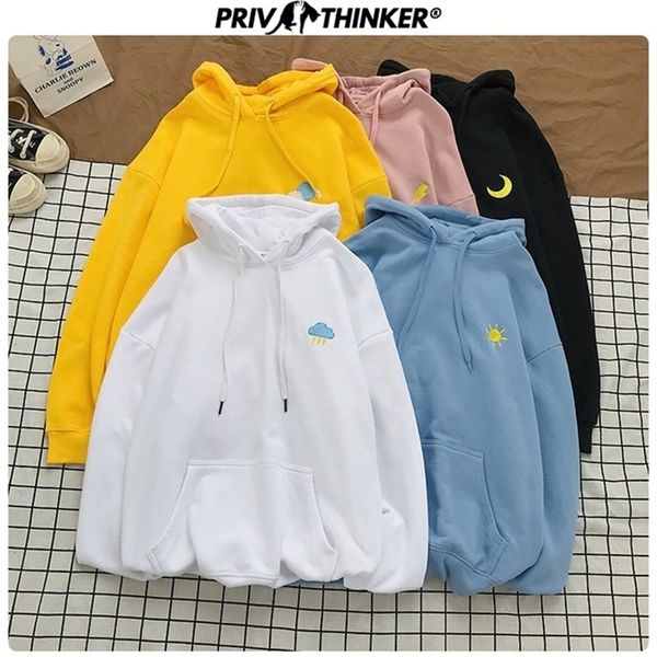 

privathinker lady embroidery korean hooded sweatshirt autumn female o-neck hoodies women 5xl clothes couple loose hoodie 201216, Black