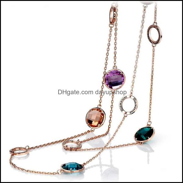 

chains necklaces pendants jewelry korean style big round mticolor crystals with gold circle long chain necklace women swea dho6a, Silver