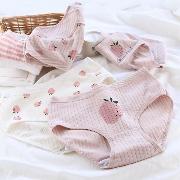 

sweet cartoon fruit womens panties cotton girls underwear breathable printed women strawberry pink briefs lingerie wdc4821, Black;pink