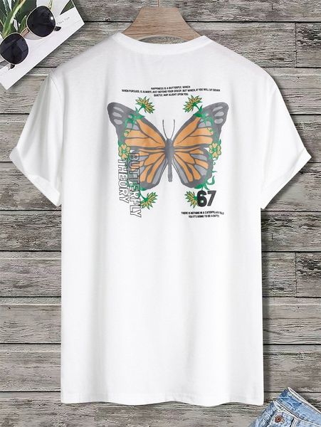 

men slogan & butterfly print tee 93cb#, White;black