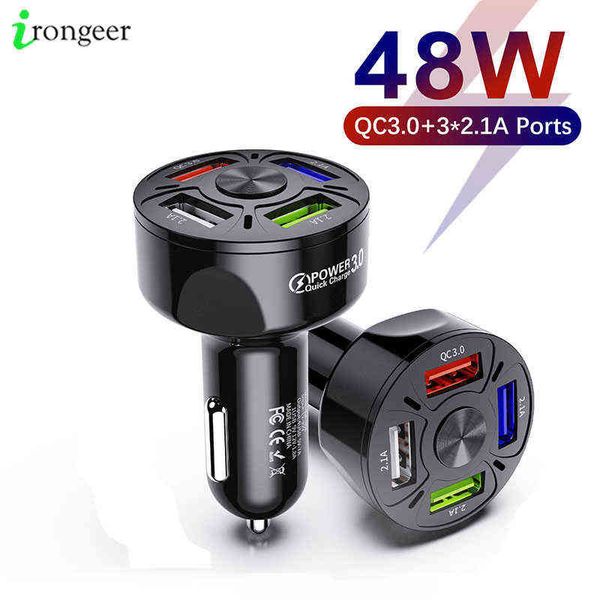 

48w car charger 4 usb quick charge 4.0 3.0 usb car charger for huawei xiaomi redmi mi 9 for iphone xr 11 fast charging charger w220328