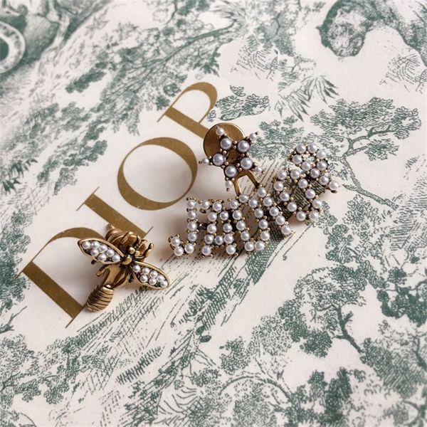 

80% off online pearl design temperament ear stud advanced simple luxury letter earrings, Golden