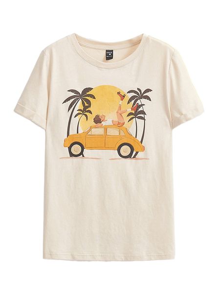 

x uyen tran palm tree & car print tee 74iv#, White
