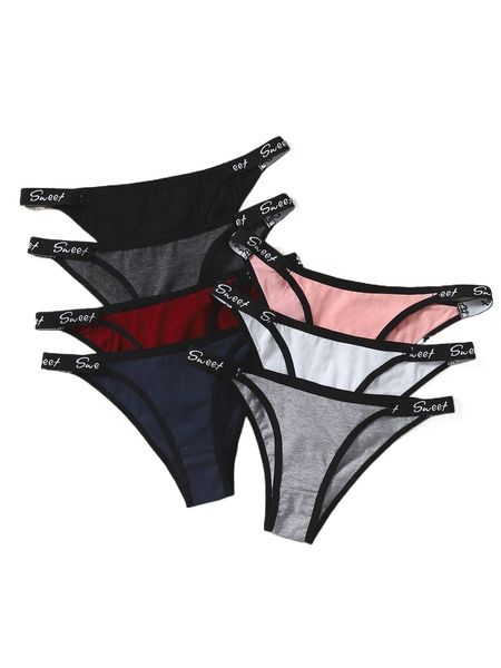 

7pack letter tape panty set m2n9#, Black;red