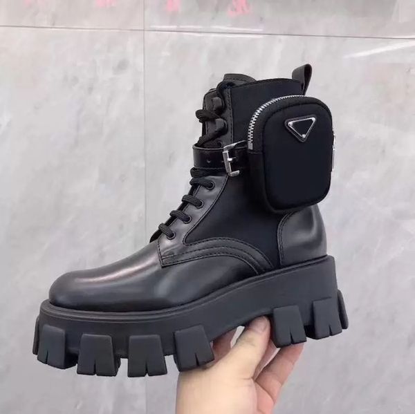 

women rois leather boots fashion martin boots real leather nylon with removable pouch girls outdoor booties shoes snow boot with box no43, Black