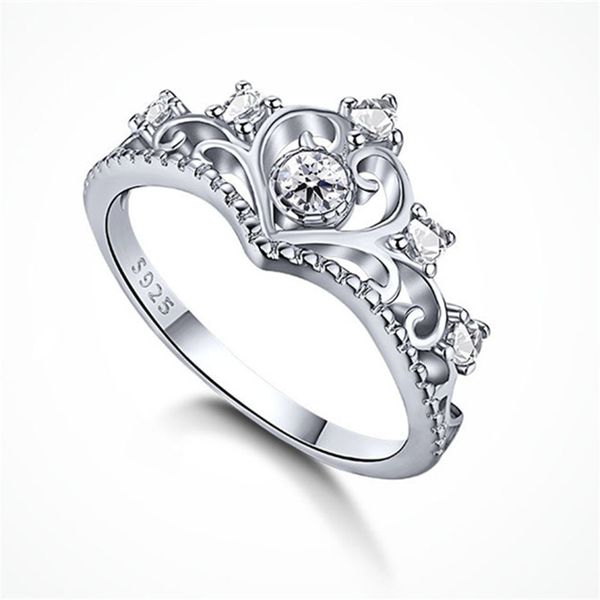 

size 5-10 selling luxury crown ring jewelry 925 sterling silver rings 5a cubic zirconia for women party diamond eternity engagement wedding, Slivery;golden