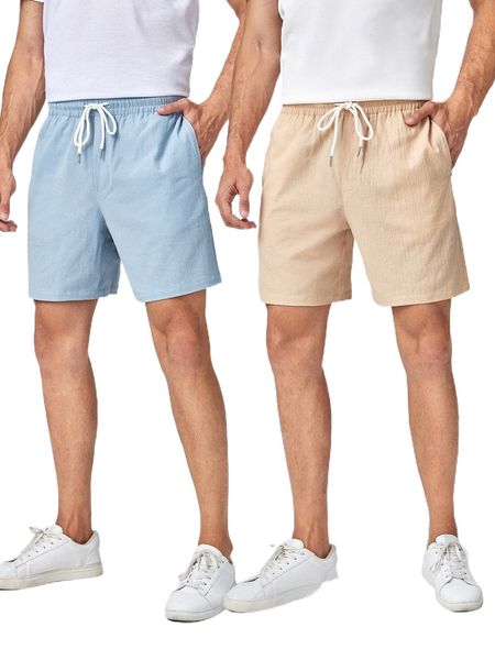 

men 2pcs drawstring waist shorts g4ep#, White;black