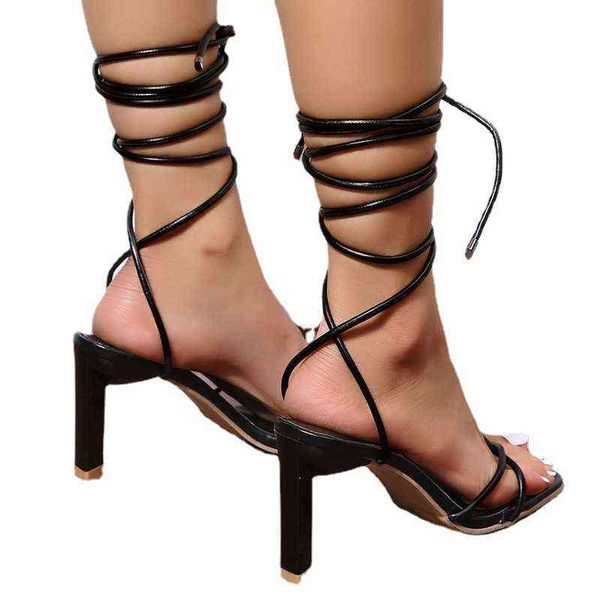 

sandals women's high heels 2022 new bandage thin heel, Black
