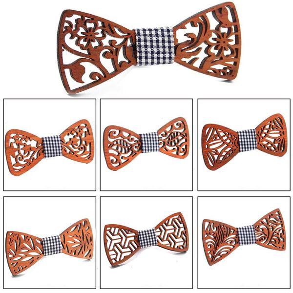 

design cute kids boys wood bow tie children butterfly type floral ties girl wooden hollow casual, Black;gray