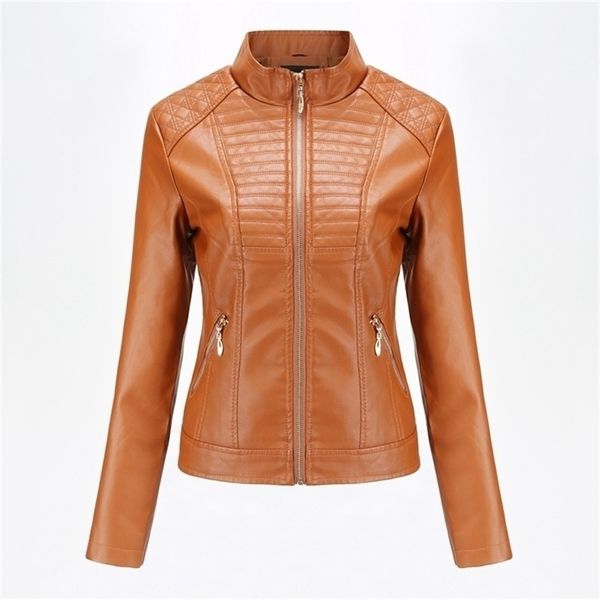 

spring autumn black biker jacket coat women good quality womens pu faux leather yellow beige y201012, Black;brown