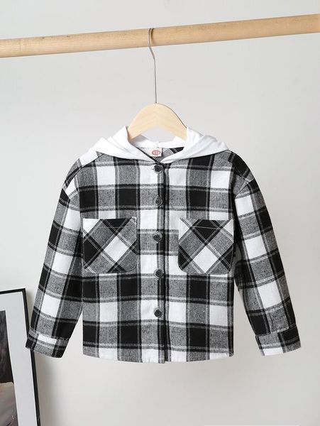 

toddler boys plaid print pocket patched hooded coat she, Blue;gray