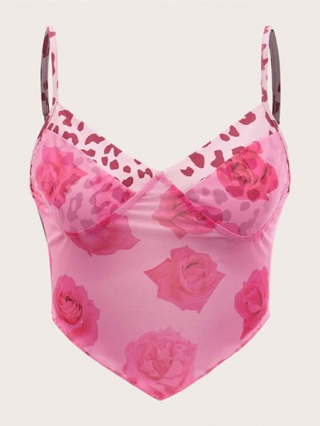 

floral mesh hanky hem cami y6cw#, White