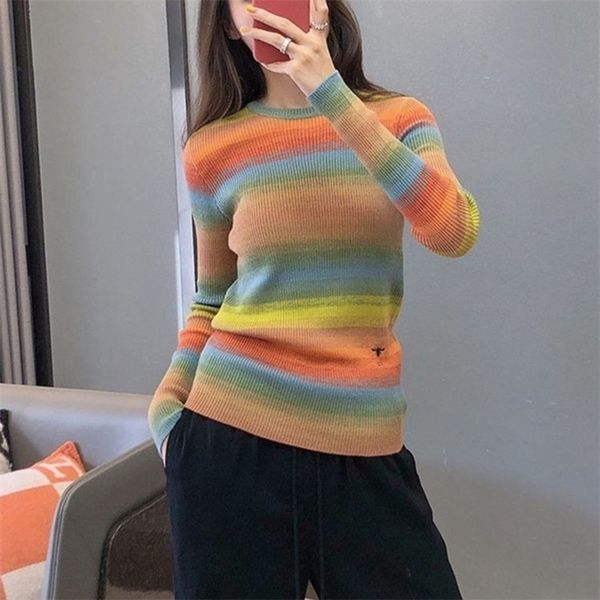 

runway sweater women brand gradient contrast striped thin jumper 2020 femme long sleeve bodycon pullover sweaters lj201114, White;black