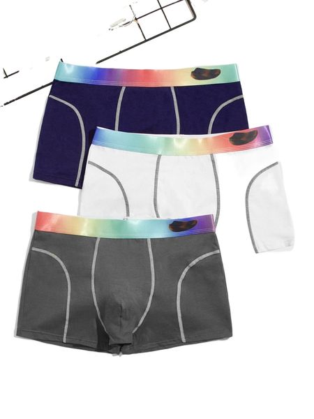 

men 3pcs ombre feather print stitching boxer brief t9oj#, Black;brown