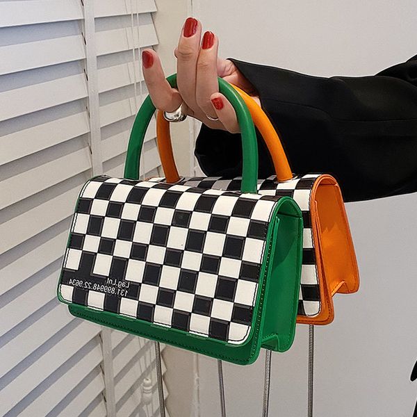 

2022 ins elegant women chain shoulder bags luxury designer flap crossbody bag famale green blue orange plaid party totes handbag