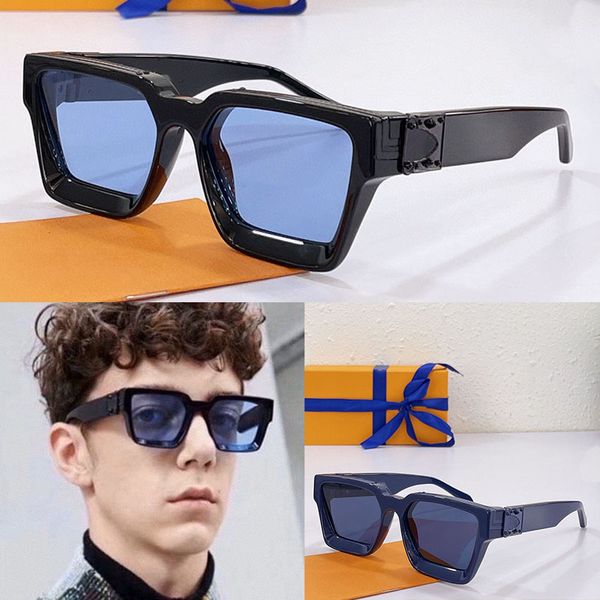 Blau verspiegelte Sonnenbrille Damen Big Square Millionaire 1.1 Brille Herren Designer Mode Party Vintage Blumen S-Lock Scharnier Lünette mit 1 Set Boxen und Tragetasche