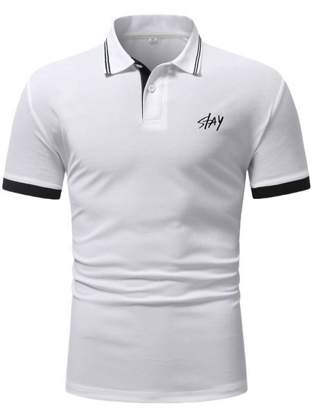 

romwe guys letter graphic striped polo shirt x9bv#, White;black