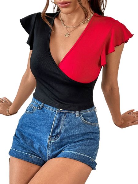 

two tone ruffle trim crop tee f8sk#, White