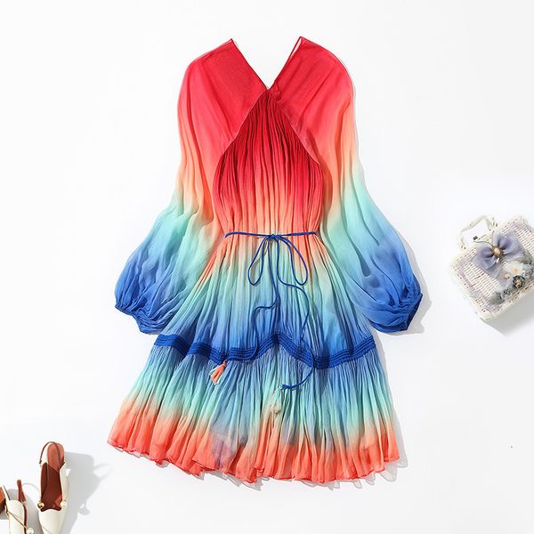 

casual dresses australian niche designer brand women's summer gradient lace up pleated waist ice silk dress 9dvz, Black;gray