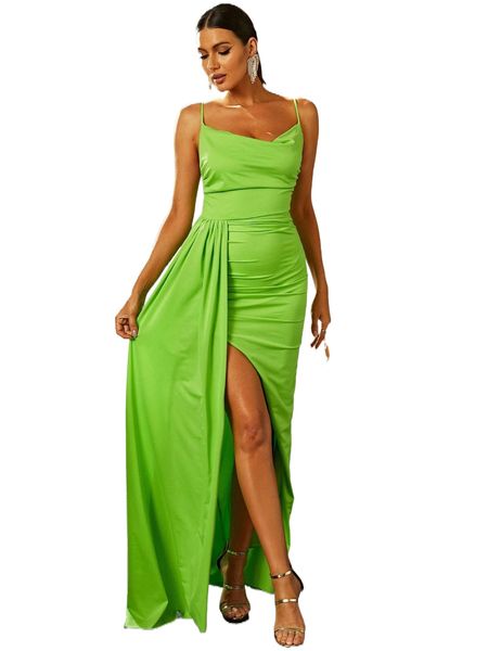 

missord side draped split thigh formal dress d8in#, Black;gray