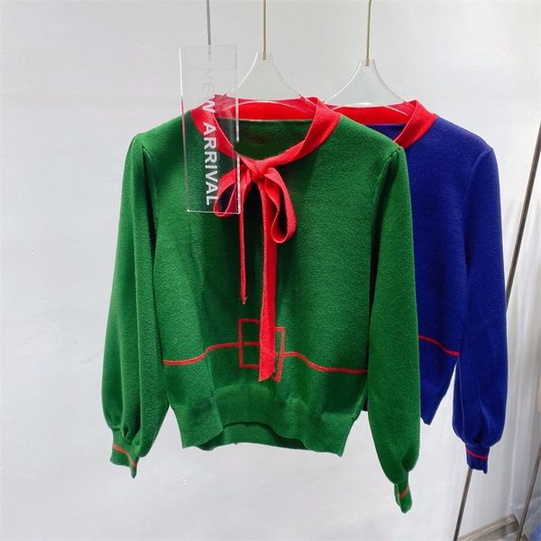 

warehouse clothing autumn and winter new red bow tie lace up lantern sleeve wool sweater outlet_yjbw, White;black