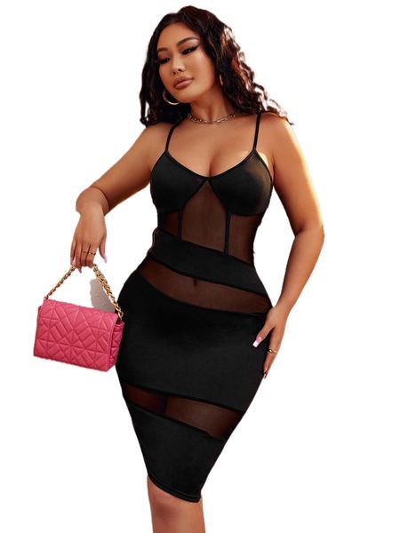 

sxy contrast mesh cami bodycon dress y1fi#, Black;gray