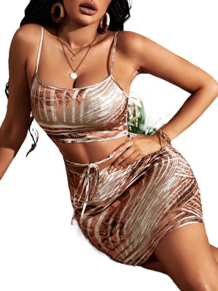 

sxy allover print tie front cut out cami dress x0ql#, Black;gray