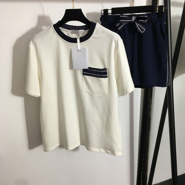 

summer cotton tracksuits set women two piece pants fashion bow ornament shorts girls luxury soft shirts shorts, White