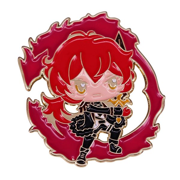 

genshin impact red hair diluc ragnvindr brooch original god game character badge accessories, Blue