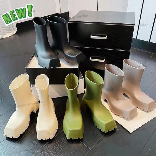 

2022 luxury design trooper rubber boots paris square toes rain boot chunky design women coarse tooth outsole wear-resistant waterproof 5mm a, Black