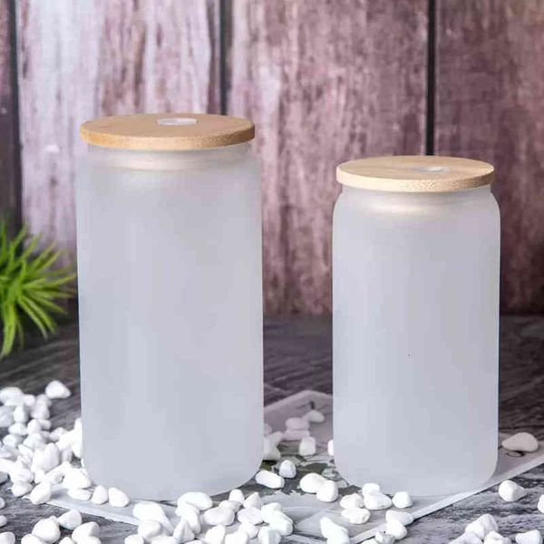 

sublimation glass 16oz mugs with bamboo lid straw diy blanks frosted clear can shaped tumblers cups heat transfer cocktail iced whiskey