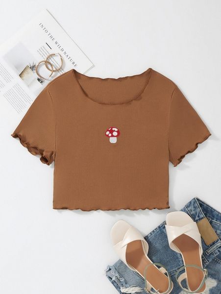 

mushroom print lettuce trim tee q5dc#, White