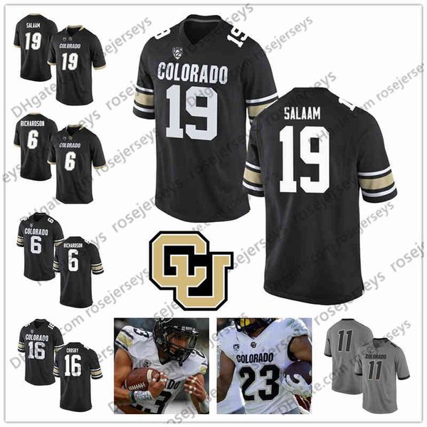 

shirt ncaa colorado buffaloes #19 rashaan salaam 16 mason crosby 6 paul richardson 9 juwann winblack gray white retired football jerseys 4xl, Black
