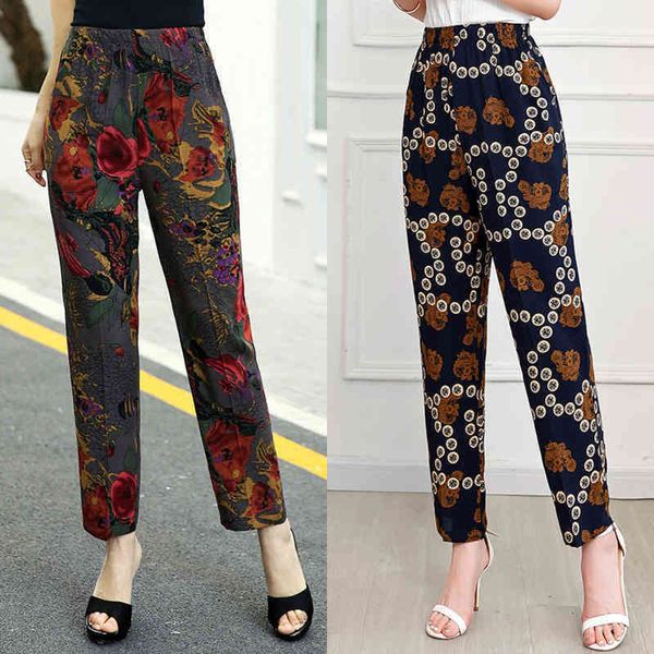 

women's pants 22 colors 2022 summer random pencil broek high waist printed elastic middle ages 22 1222, Black;white