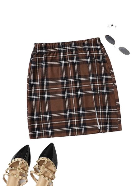 

plaid split detail skirt e6qx#, Black