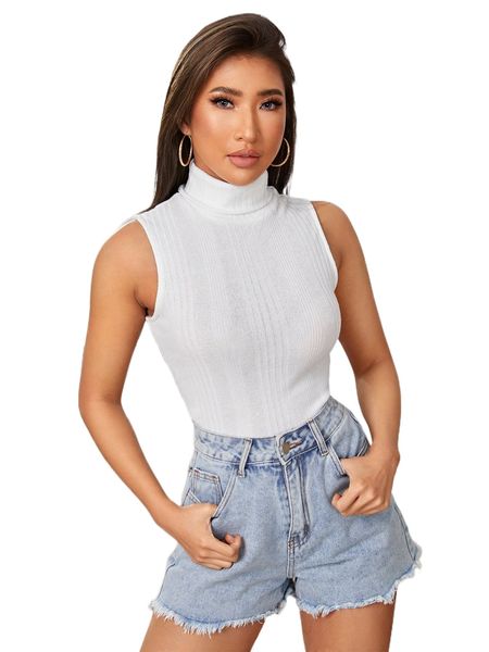 

solid high neck ribbed knit tank m1x1#, White
