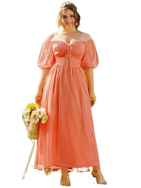 

sbetro plus puff sleeve frill trim knot front dobby mesh dress w0aa#, Black