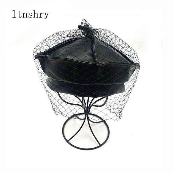 2021 New Women Hats Mesh Hat Hat Pu Leather Beret Boina Painter Bolets Caps For Women Hats Fashion Hat Hat elegante Boinas Hombre J220722