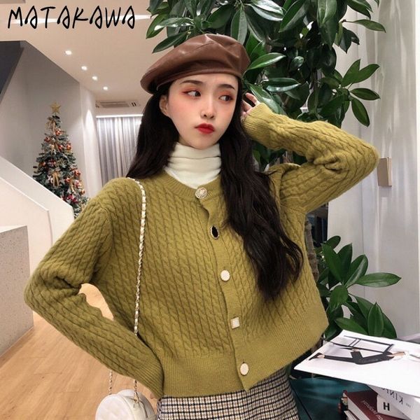 

fashion button ladies knitted sweaters outer wear loose autumn and winter solid color cardigan women twist sweater 210506, White