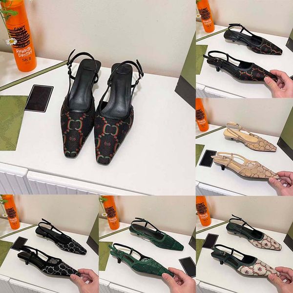 

designer ladies sandals low heel slippers 2022 g spring/summer new rhinestone cat heel empty leather female mesh baotou middle heel slippers, Black