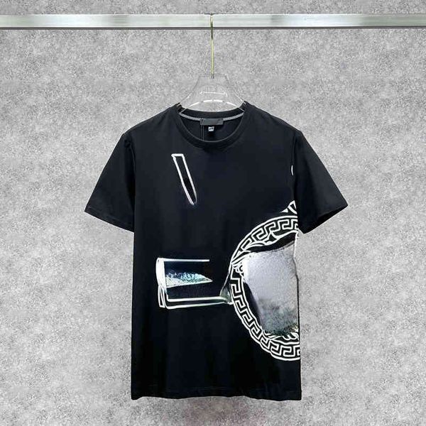 

2022 summer new medusa letterhead print men's round neck short sleeve t-shirt half casual fashion designer t shirts for men, White;black