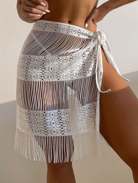 

plain fringe eyelet embroidery cover up 52mu#, White;black