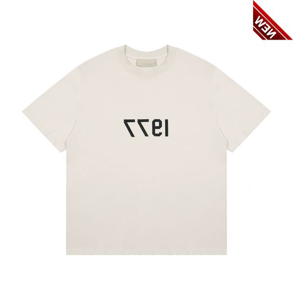 

2022 summer new fog double thread essentials flocking 1977 round neck men's and women's short sleeves, White;black