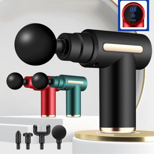 

portable massage gun lcd electric percussion pistol massager for body neck back deep tissue muscle relaxation fitness 4 colors customized lo