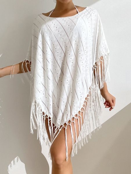 

embroidery mesh fringe cover up v7ci#, White;black