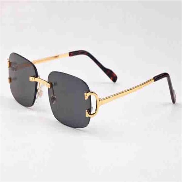 

fashion sunglasses new sports rimless shiny gold frame with red blue black lens leopard logo retro vintage mens sunglasses lunette189s, White;black