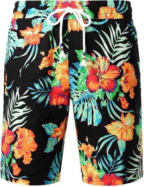 

men's flower flat front casual aloha hawaiian shorts j7if#, White;black