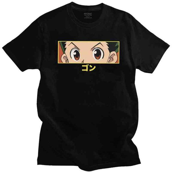 HXH Gon Eyes T-shirt Homme Pure Cotton Hunter x Hunter Tee Camisetas Redonda Manga Japonês Manga Camiseta G220512